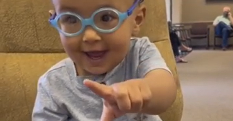 Baby sees his mom for the first time.