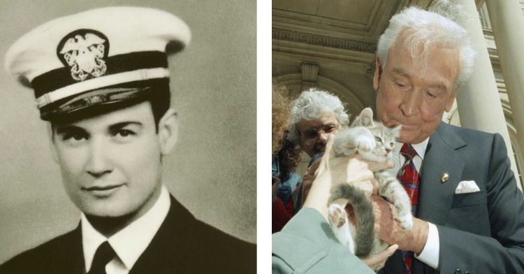 bob barker in navy and with cat