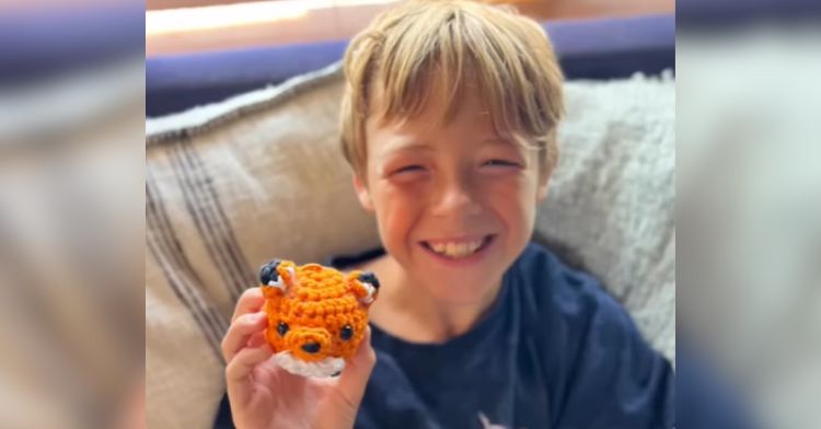 A young man with a limb difference learned how to crochet.