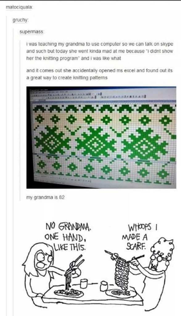 grandma has used excel to make knitting patterns
