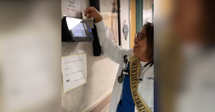 nurse shown clocking out