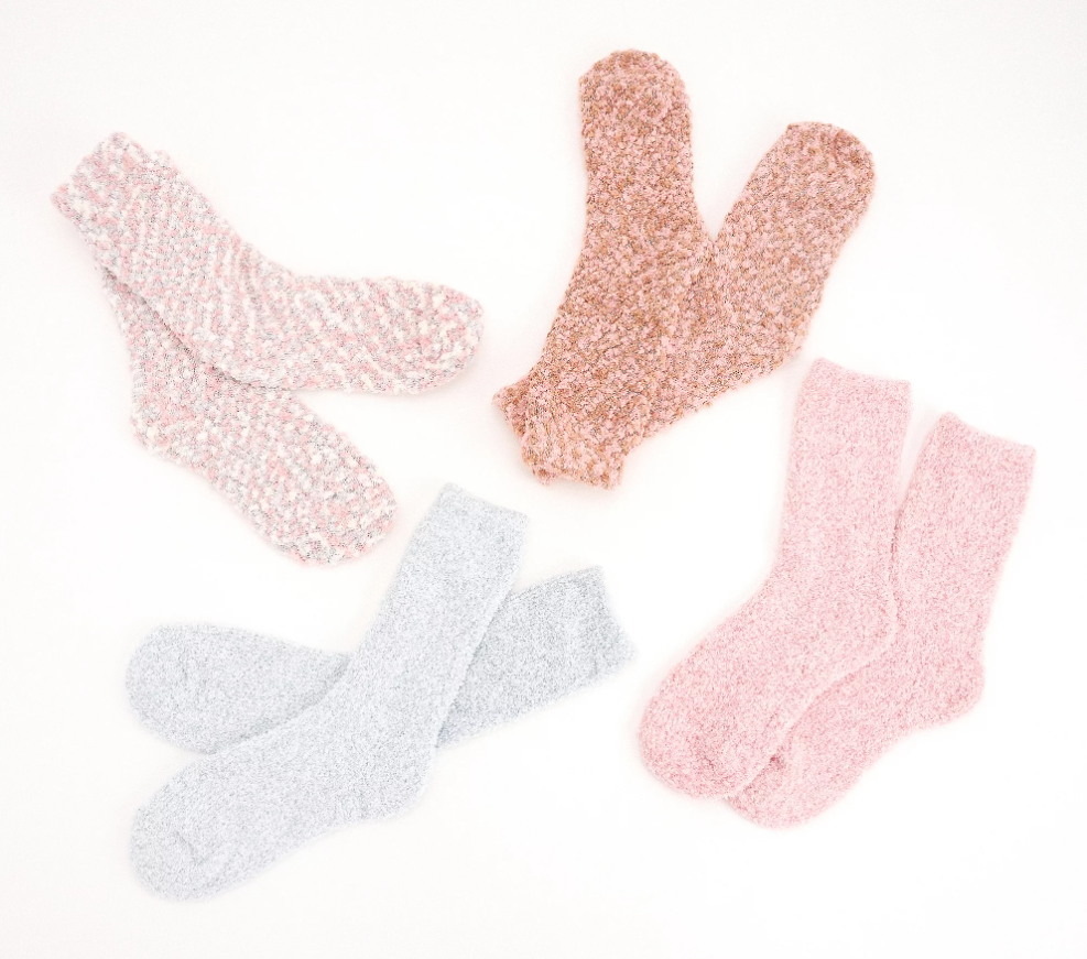 Cuddl Duds Popcorn Plush Crew Socks Set of 4 aesthetically on display.