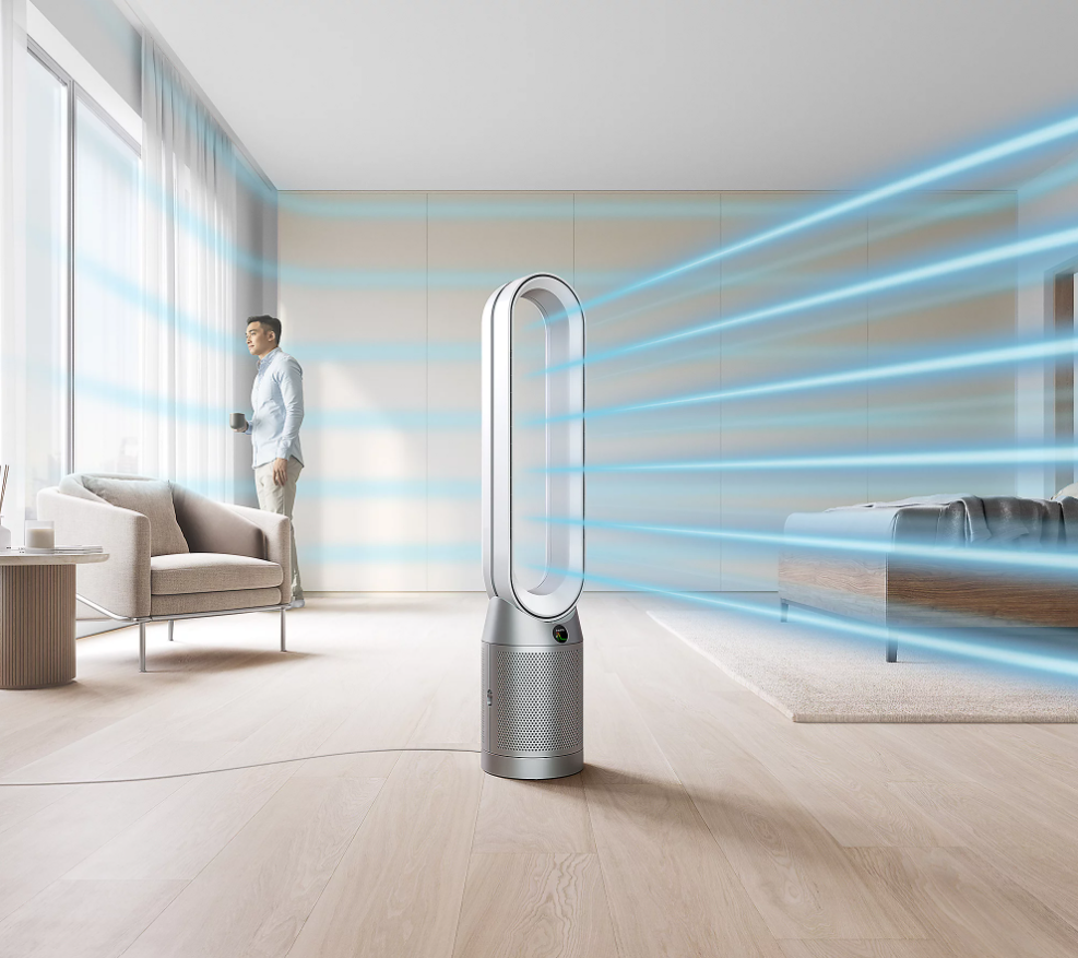 Dyson Purifier Cool TP07 Purifier and Cooling Fan Air Purifier on display in a living room.