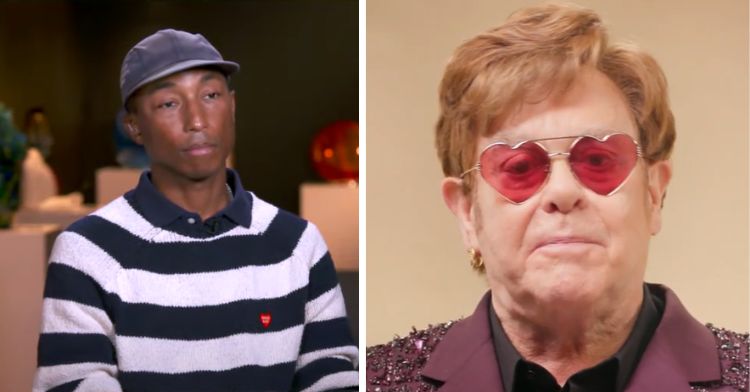 Side-by-side images of Pharrell Williams and Elton John to headline an article about their charities.