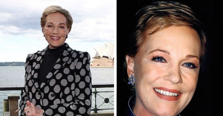 Image shows two pictures of Dame Julie Andrews.