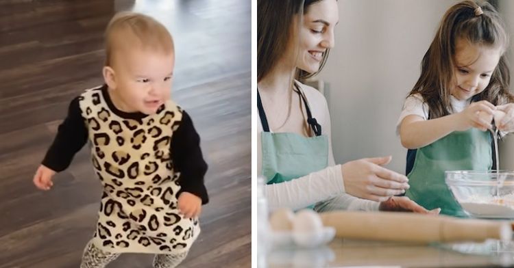 Kids offer us life lessons. Image shows a baby dancing in the left panel and a mother and daughter baking in the right panel.