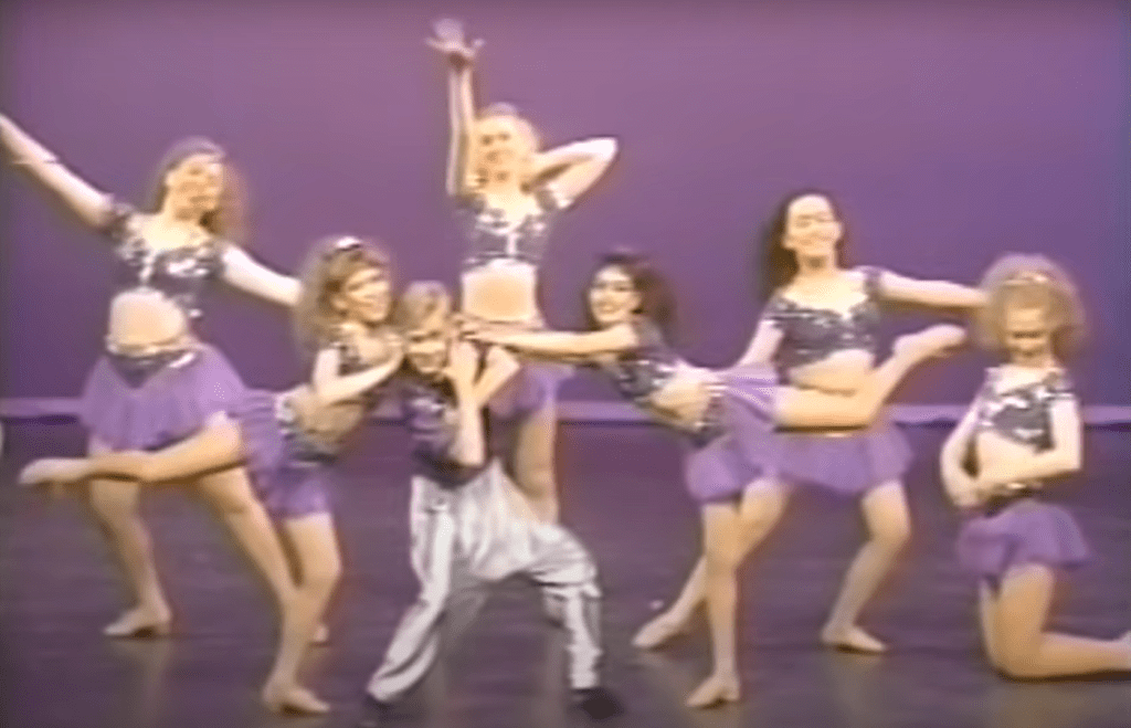 12-year-old Ryan Gosling dancing in a group in 1992.