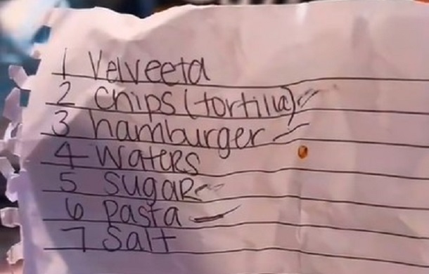 Image shows a shopping list including 7 items appearing in a numbered list