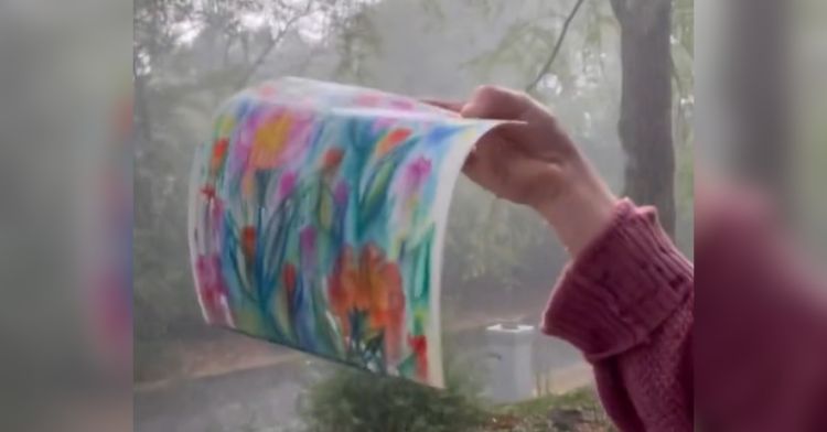 This artist uses rain in her paintings.