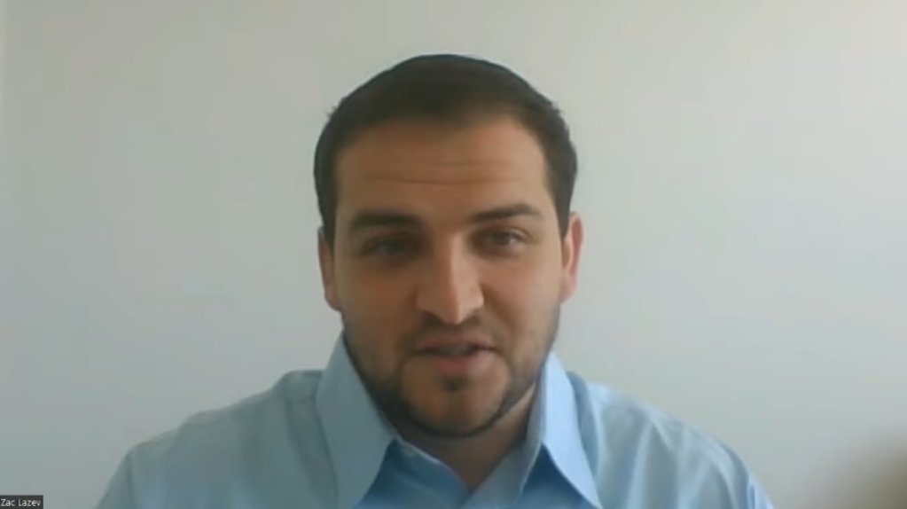 Zachary Lazev talks on a video call with a news station, 6abc Philadelphia.