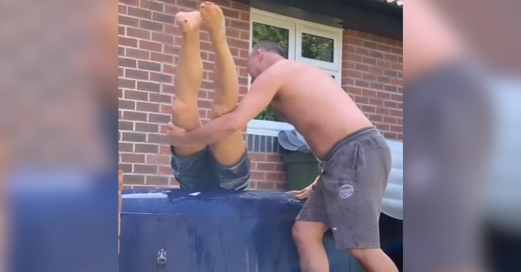 husband tosses wife into pool