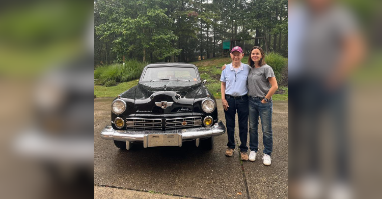 jennifer garner, dad, and black vintage car