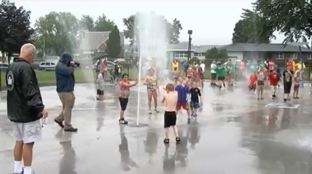 Children playing in the Spray Park at the Paine Street Park in Green Island, New York.