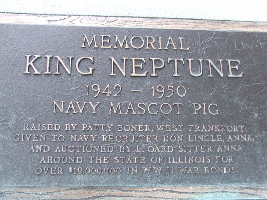 A memorial in honor of King Neptune, the Navy pig.