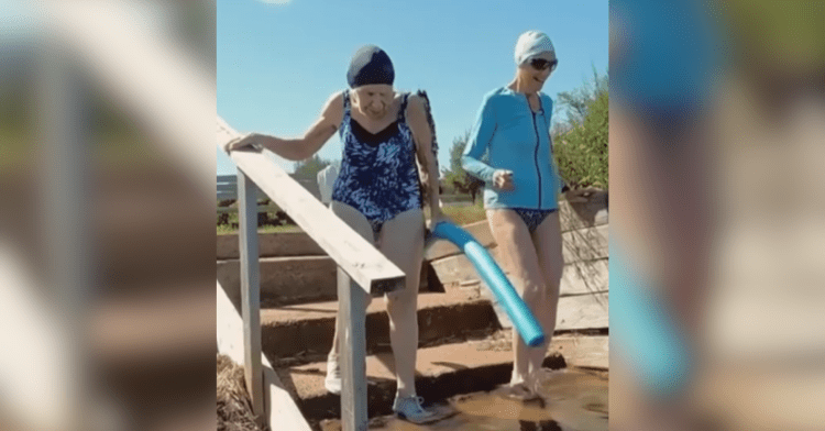 two old ladies in water