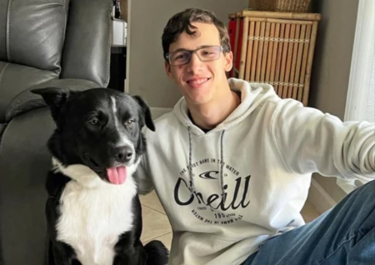 Border collie Axel with Gabriel after Axel saved Gabriel following a stroke.