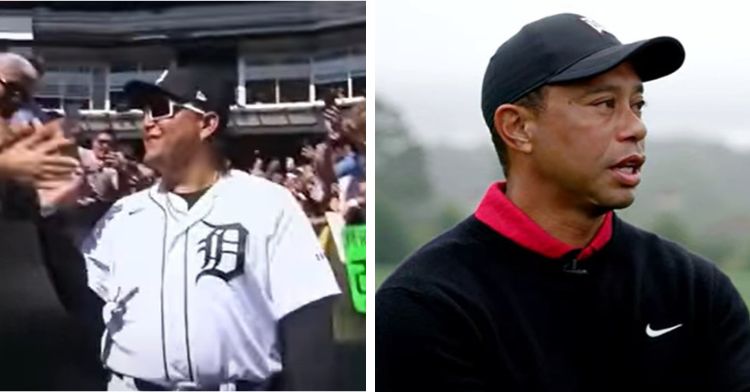 Left frame shows Miguel Cabrera and right frame show Tiger Woods.