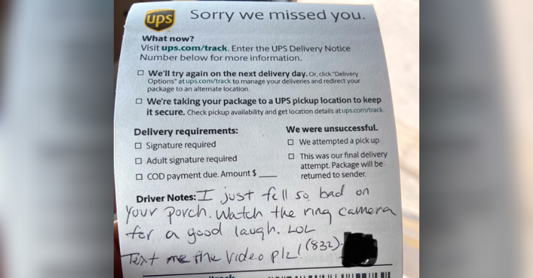 UPS driver funny fall, asks for video