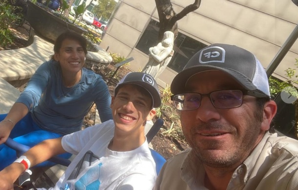 Image shows the Tanner family: Amanda, Gabriel, and Daines at a rehabilitation facility where 17 year old Gabriel was recovering from a stroke.