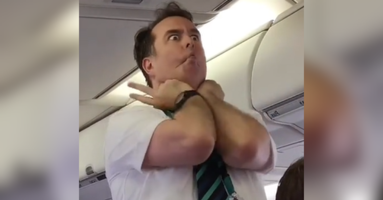 flight attendant makes silly face