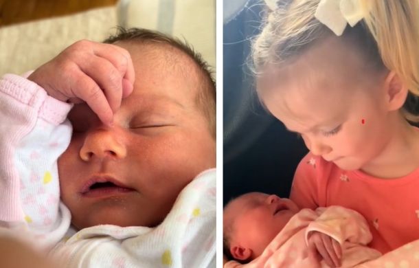 Image shows the children of a mother on a cancer journey. One is a toddler and the other is a newborn.