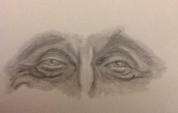 An artist's rendition of the eyes of an old man. Cherish your parents while you can.