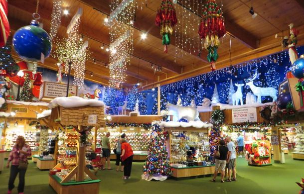 Image shows a portion of Bronners Christmas Store in Frankenmuth, MI.