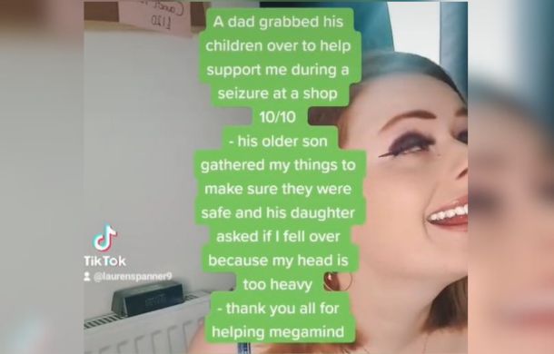 Image describes a heartwarming interaction with a stranger during a seizure