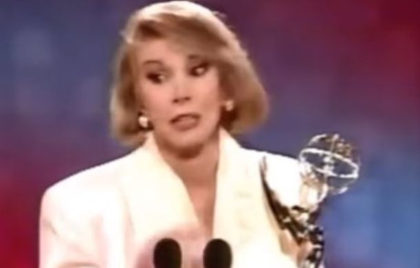 Joan Rivers giving her acceptance speech for the 1990 TV Emmy for Outstanding Talk Show Host.