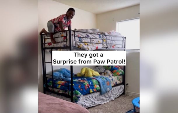 Image shows a set of bunk beds purchased with donations for a homelessness family getting their first home!