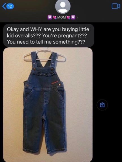 mom finds baby overalls in daughter's room