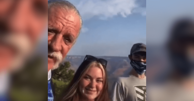 grandpa and two grandkids at grand canyon