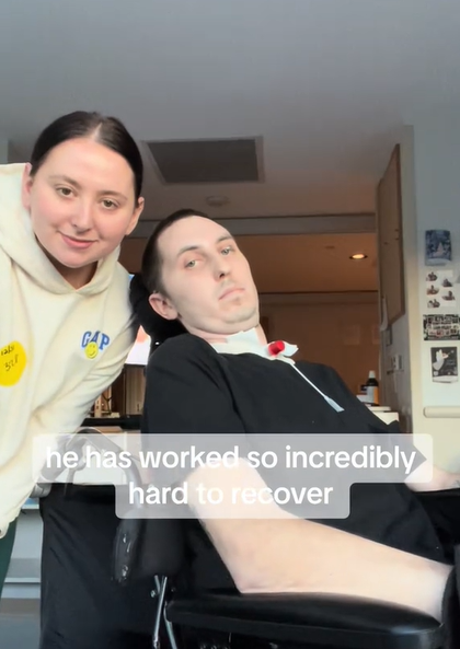 A wife supports her husband as he recovers from a brain injury.