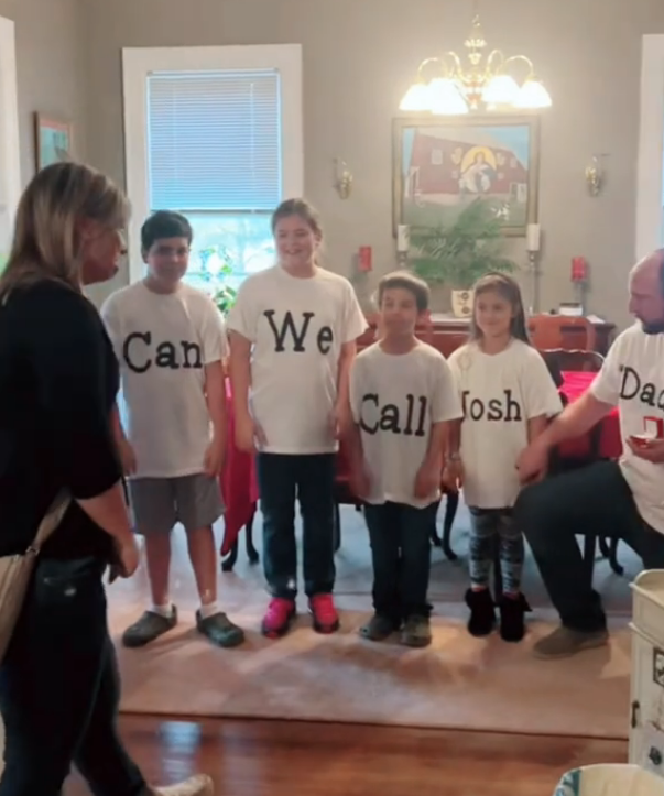 man conducts a surprise family proposal for his girlfriend, her kids help with the proposal