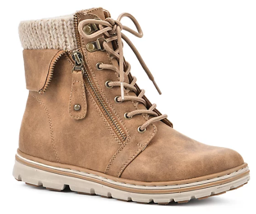 View of a single Cliffs by White Mountain Lace-up Boot - Kaylee in Tan.