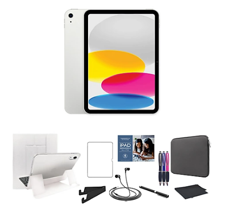 View of the 10th-generation Apple iPad along with accessories.
