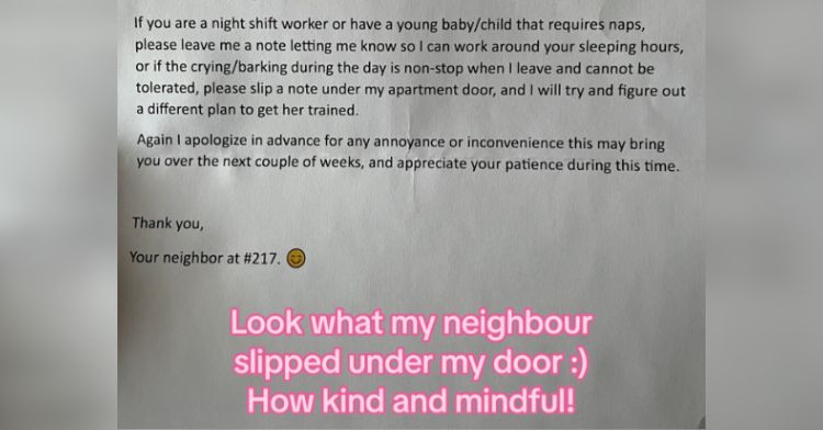 A note from a neighbor apologizing for their noisy new puppy.