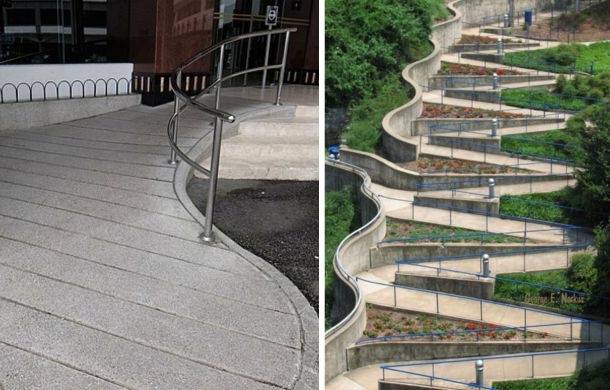 Images show ramps in public spaces allowing wheelchair access.