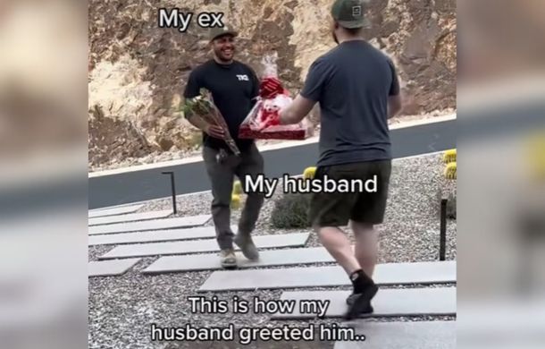 Ex-husband approaching home with new husband.