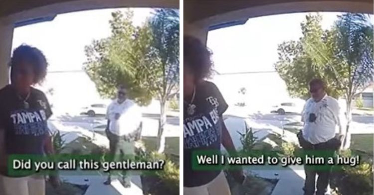 Images of an officer responding to a residential call.