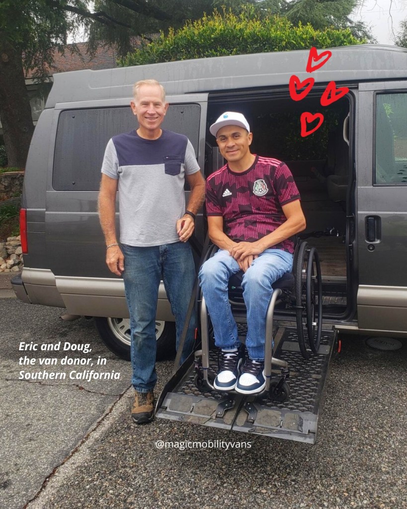 Doug (on the left) donated a van that was re-donated to Eric (on the right) and his family, offering them the gift of mobility.