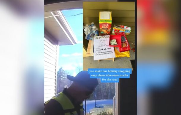 Injured delivery finds a surprise note, snacks, and a tip on the porch at one of his regular stops.