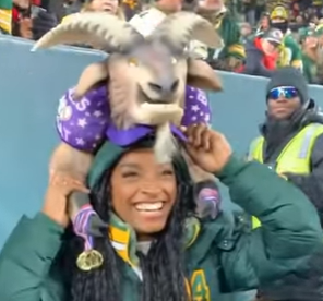 Simone Biles with goat hat