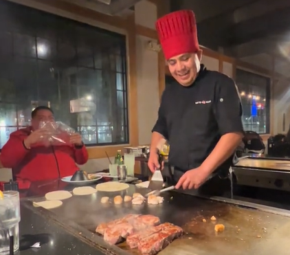 man brings tortillas to japanese hibachi restaurant