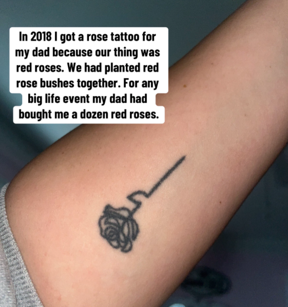 girl showing rose tattoo