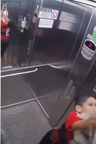 little boy saves dog from elevator door