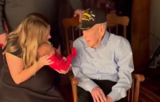 veteran meets great grandchild