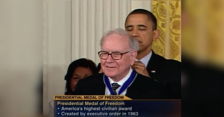 Warren Buffet receiving the Presidential Medal of Freedom from President Obama.
