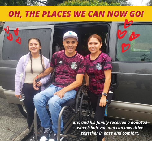 Eric and his family posing in front of the van they received through MagicMobility Vans. 