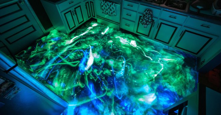 A galaxy-inspired resin floor that glows in the dark.